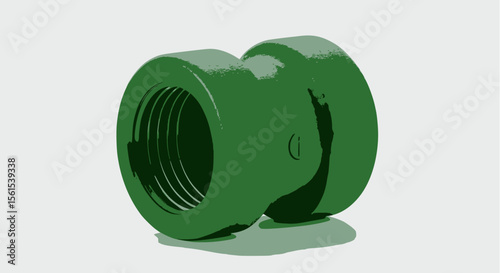 Green threaded pipe coupling on white background.