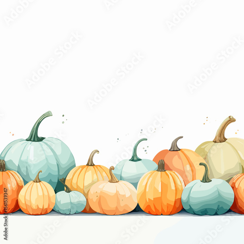 Colorful pumpkins arranged on white background for autumn decor  