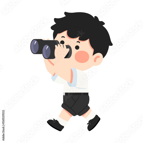 Illustration of a Boy Looking Through Binoculars