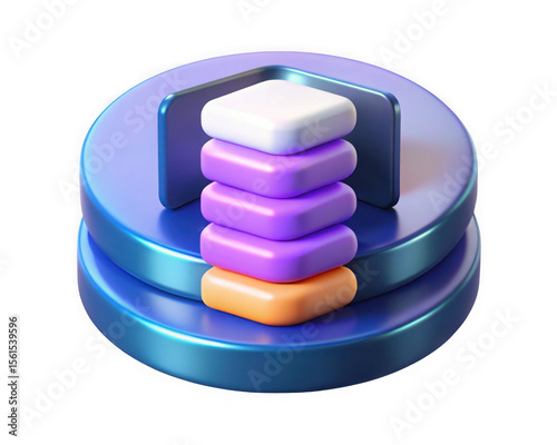A 3d render of a stack of purple and white blocks isolated on transparent background