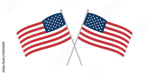 Crossed american flags on white background symbolizing patriotism, national pride, unity, and celebration of independence day in usa