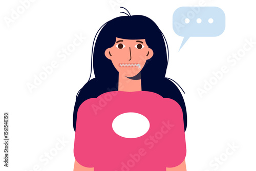 The concept of a secretive with a zipped mouth. Keeping mouth should keeping secrets because of censorship