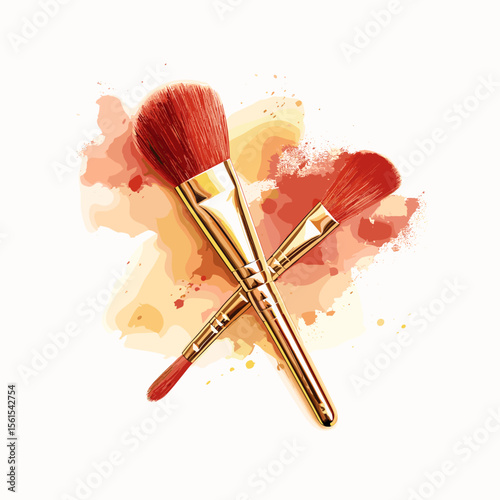 Makeup brushes on colorful paint splash background  