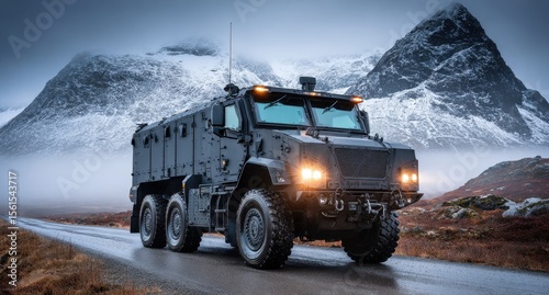 Armored vehicle on a mountain road