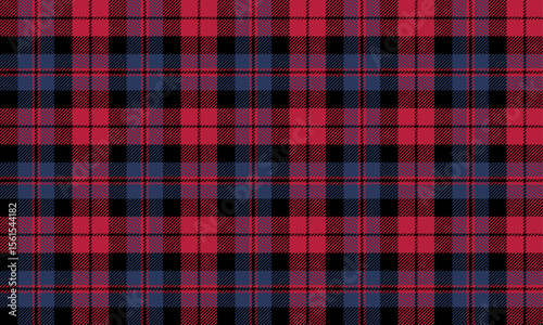Seamless plaid pattern, black, red, blue, classic design, suitable for designing clothes, skirts, pants, shirts, adding a cool, contemporary look, vector illustration.