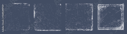 Scratched grunge photo frame overlays with distressed edges. High-contrast square borders for vintage textures.