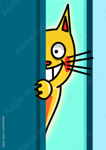 cat spying behind a door