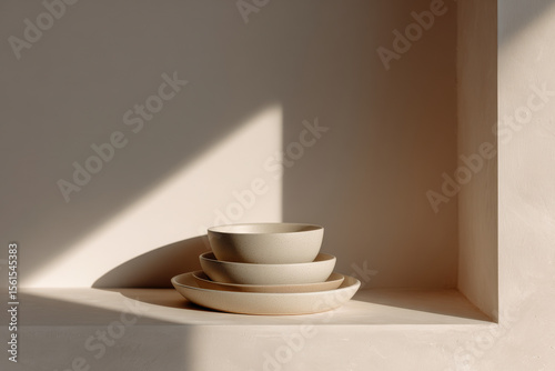 collection of minimalistic tableware displayed elegantly on clean ultrabright background