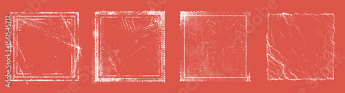 Rectangular grunge frame overlays. Rough scratch textures for vintage photo or poster borders.