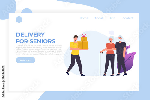 For Seniors Delivery concept. Flat style vector illustration. Landing page template.