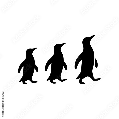 minimalist vector silhouette, Penguin walking around