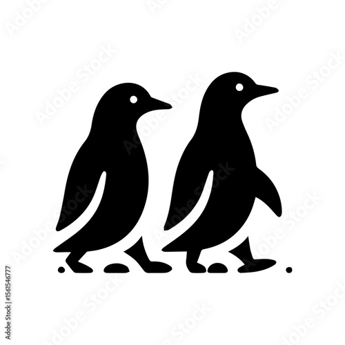 minimalist vector silhouette, Penguin walking around