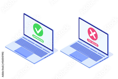 Payment error and approved concept. Vector isometric illustration.