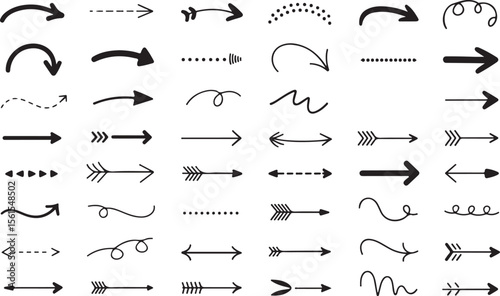 Collection of Diverse Arrow Icons: Directional Graphics - Perfect for Presentations, Websites, and Social Media