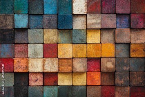 Colorful wooden cube blocks background texture.