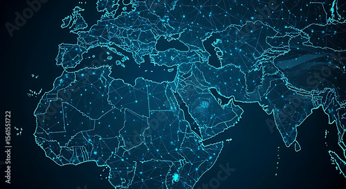 Futuristic Middle East and North Africa Digital Map with Tech Connections