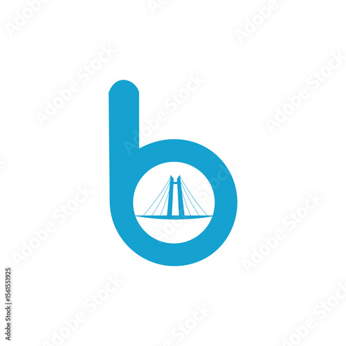 Letter b with bridge in negative space logo design vector illustration
