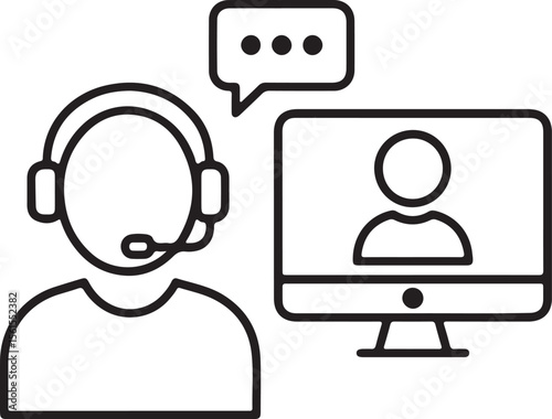 A business call center operator wearing a headset offers customer support service, a perfect vector illustration symbol for communication technology