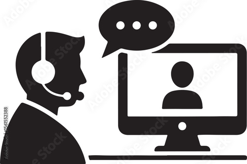Silhouette of a businessman with a speech bubble or microphone, a vector icon symbolizing communication and technology