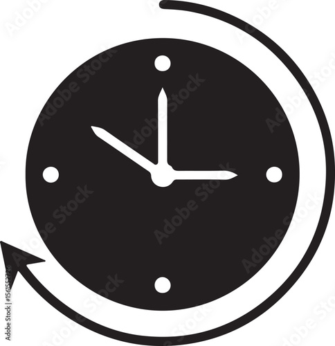 A sleek vector clock icon, illustrating time on a metallic button, is a perfect symbol for business or office designs