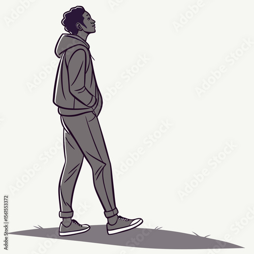Stylish african american man in casual outfit looking upward walking confidently outdoors