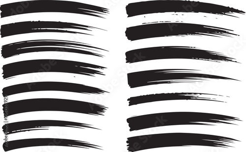Vector collection or set of black paint hand made creative brush strokes isolated on white background