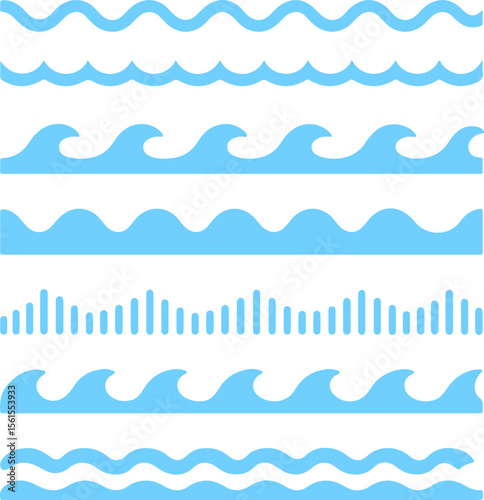 Ocean Wave Icon Set  A Collection of Blue Water Wave Illustrations for Design Projects