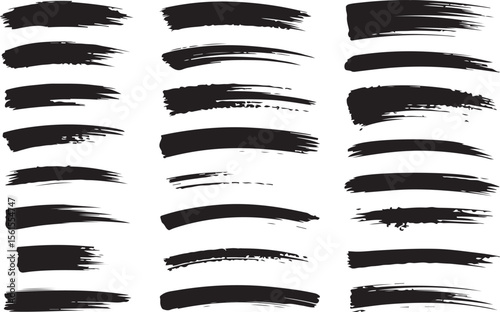 Vector collection or set of black paint hand made creative brush strokes isolated on white background