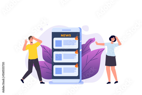 Shocked daily news concept. Vector illustration