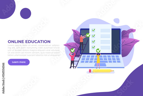 Online exam or testing, E-lerning,  Internet Quiz, Online education concept. Vector illustration.