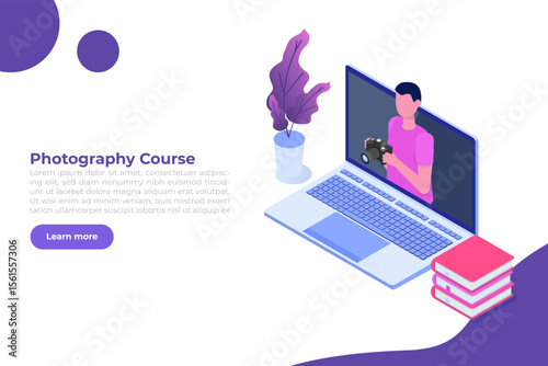 Photography courses or class, tutorials, workshops concept. Vector illustration