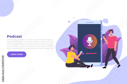 Internet online radio streaming, music applications,  playlist online podcast concept. Vector illustration.