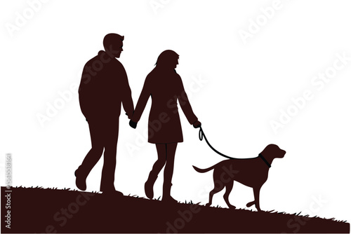 Loving couple with their loyal dog enjoying a peaceful moment together