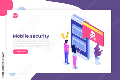 Smartphone virus malware trojan notification or alert. Hacker attack, Mobile security vector concept.