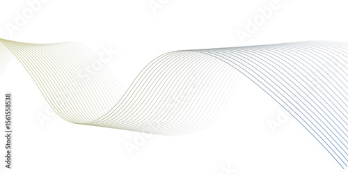 An abstract, minimalist illustration featuring multiple overlapping and undulating waves or ribbons composed of fine, translucent lines. The color scheme is dominated by cool blues and muted yellows.