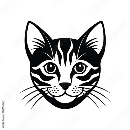 Silhouette tattoo style art illustration of American Shorthair face.eps
