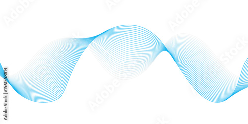 "A subtle, elongated wave of sheer blue lines gracefully undulates across a clean white backdrop, suggesting fluid motion and digital sophistication."