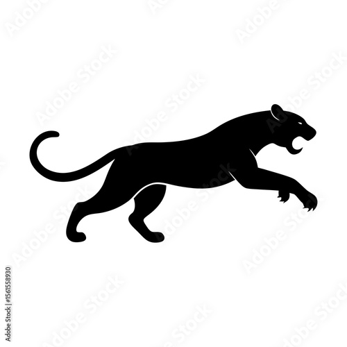 "Running Panther Silhouette – Black Vector Illustration"