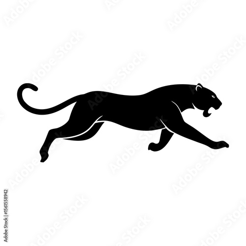 "Running Panther Silhouette – Black Vector Illustration"