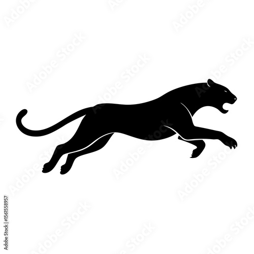 "Running Panther Silhouette – Black Vector Illustration"