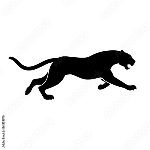 "Running Panther Silhouette – Black Vector Illustration"
