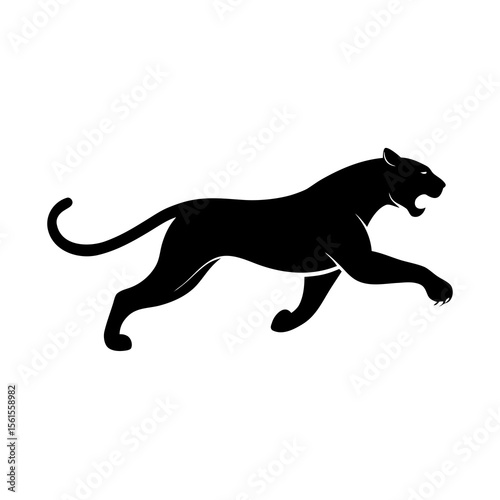 "Running Panther Silhouette – Black Vector Illustration"