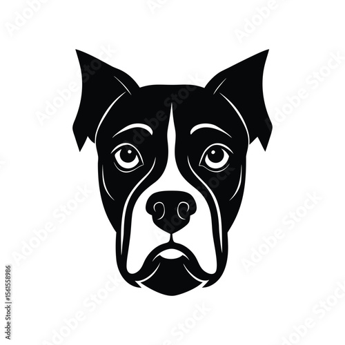 Silhouette tattoo style art illustration of Boxer dog face with square muzzle.eps
