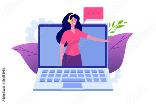 Virtual online  business assistant. Customer and hotline operator, technical support  24-7. Vector illustration
