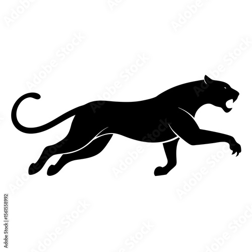 "Running Panther Silhouette – Black Vector Illustration"