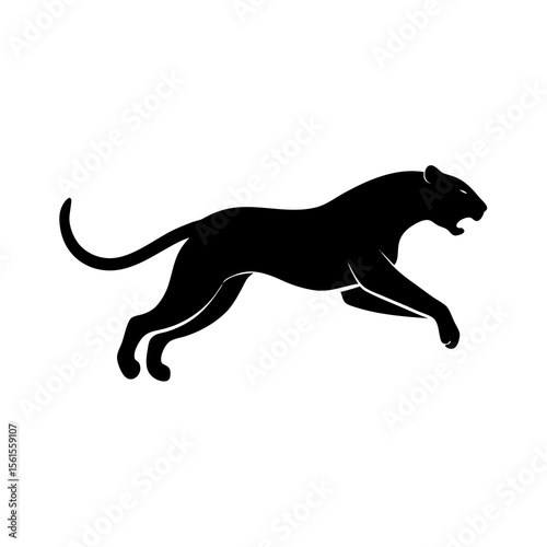 "Running Panther Silhouette – Black Vector Illustration"