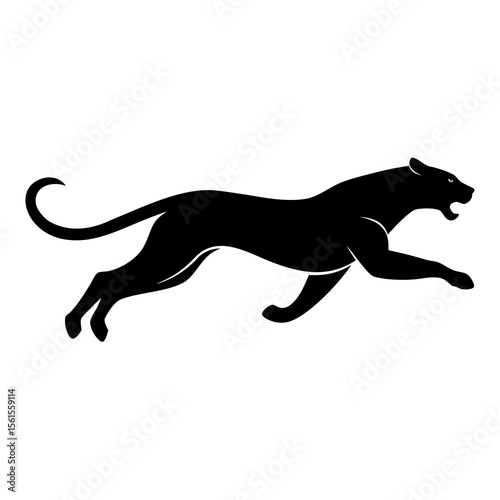 "Running Panther Silhouette – Black Vector Illustration"