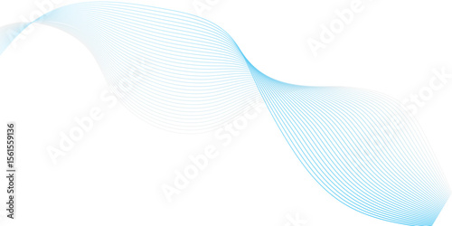 "A subtle, elongated wave of sheer blue lines gracefully undulates across a clean white backdrop, suggesting fluid motion and digital sophistication."