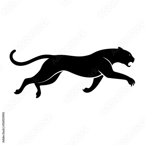 "Running Panther Silhouette – Black Vector Illustration"