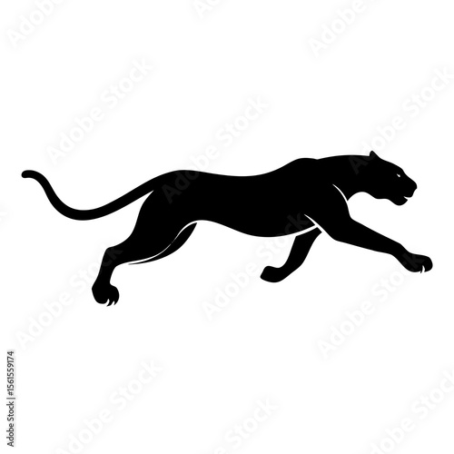 "Running Panther Silhouette – Black Vector Illustration"